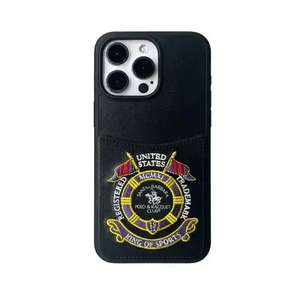 Leather Embroidery Wallet Phone Case